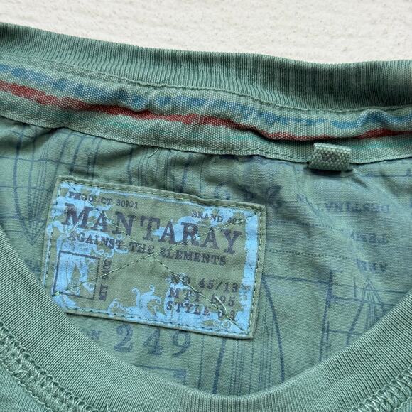 Mantaray Mens Green Graphic T-Shirt Small VW Van Surf Scene Embroidered Tee - Picture 4 of 5